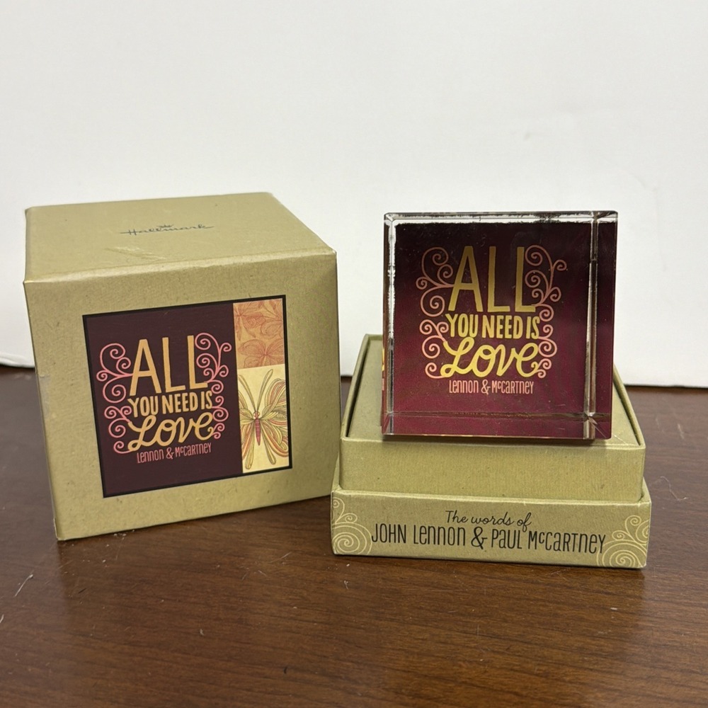 Vintage The Beatles "All You Need Is Love" 3D Laser Glass‎ Cube John Lennon